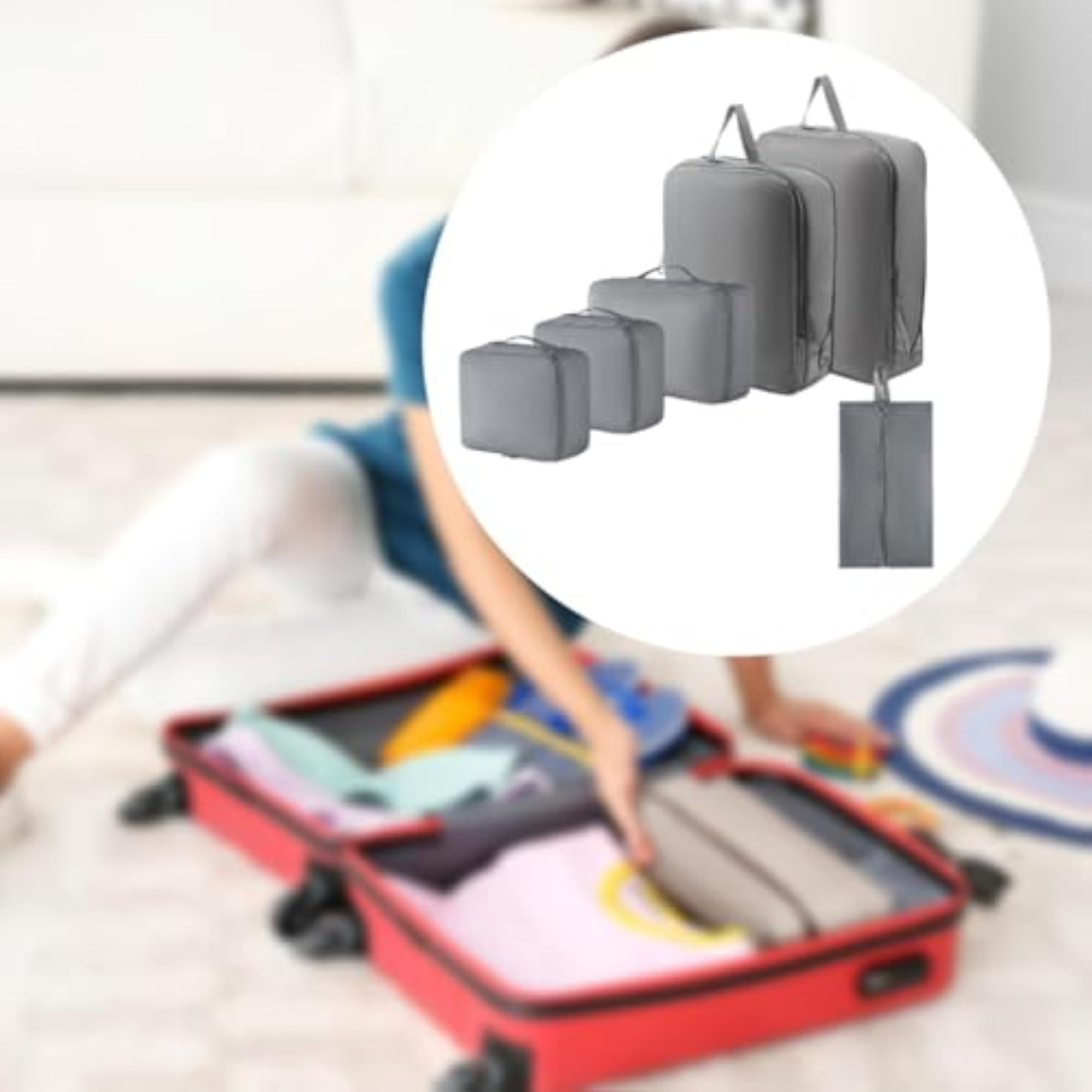 6 Pieces Travel Storage Bag Set, Grey